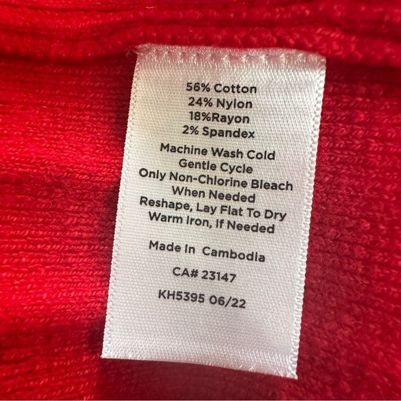 Talbots Puff Sleeve Ribbed Turtleneck Sweater, Red, XL - Picture 8 of 8